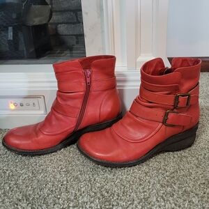 Miz Mooz Red Ruched Ankle Boots, with Buckles, Size 6.5 - 7 (37)